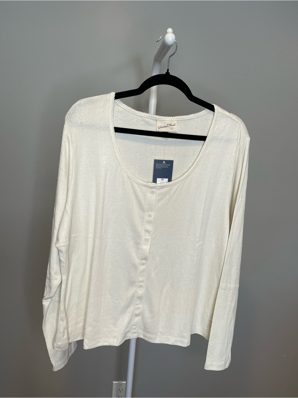 Universal Thread Cream Ribbed Button-Front Long Sleeve Pajama Top